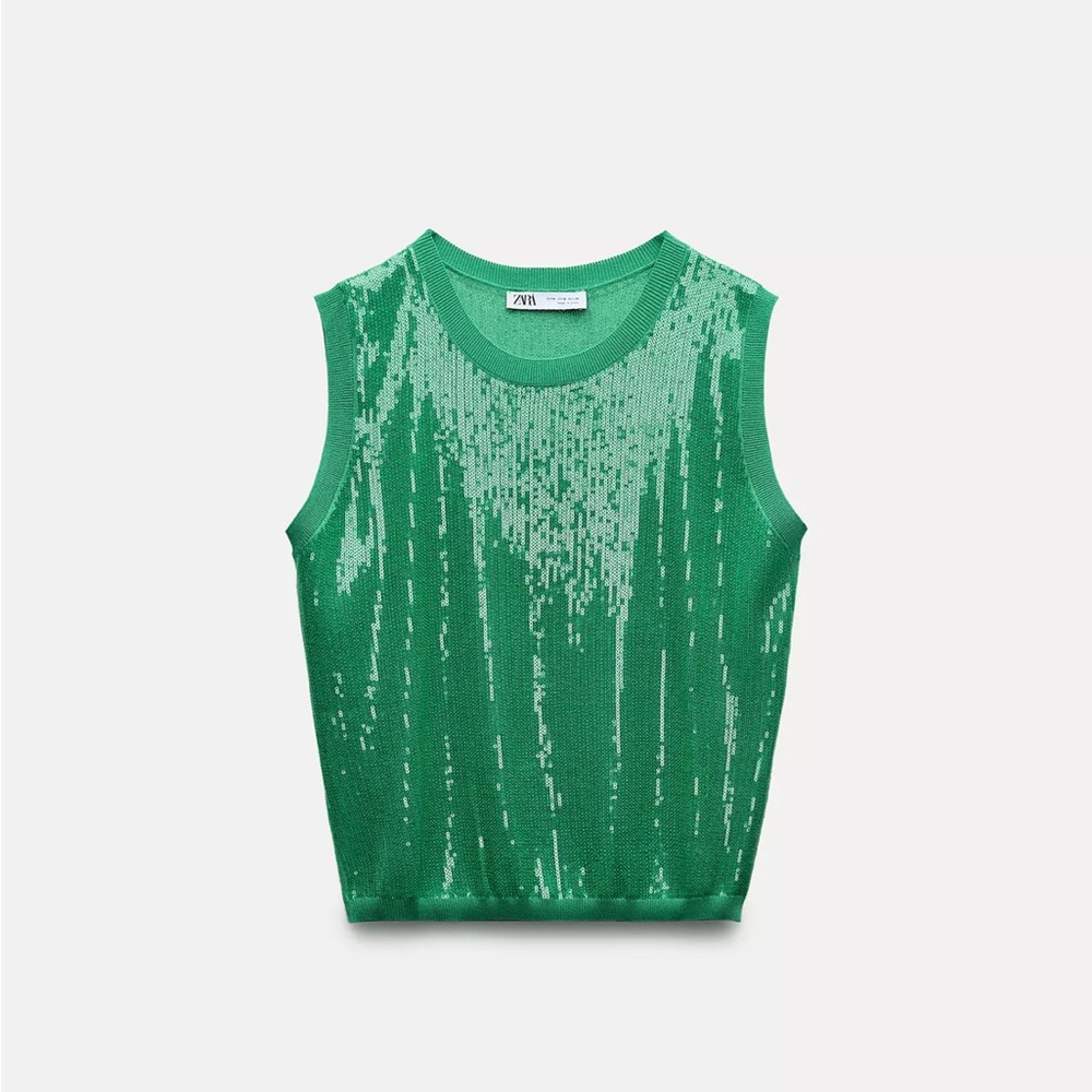 Green sequin sleeveless knit top